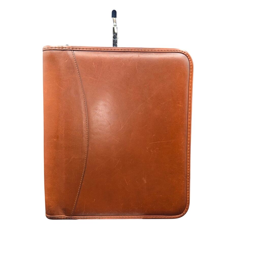 LeVenger Well Read Life Brown Leather Zip Portfolio Padfolio Organizer